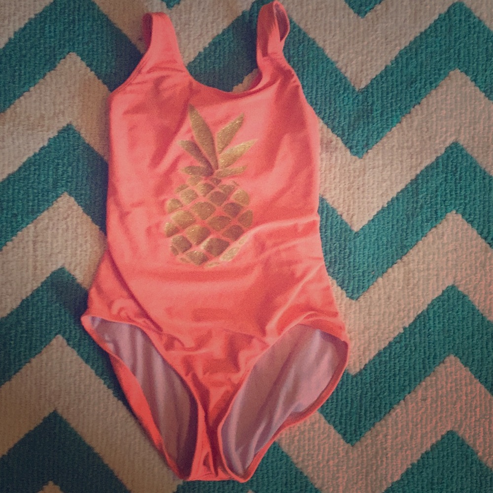 Cute coral pink and gold pineapple one piece